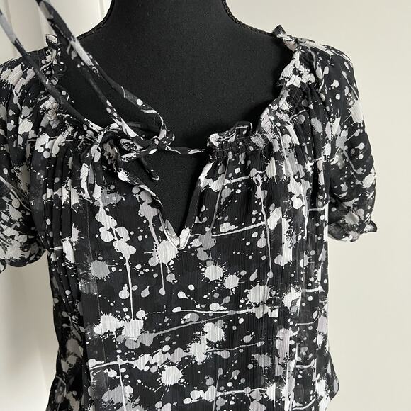 Miley Cyrus Max Azria Tunic Womens Small Black White Drawstring Georgette Sheer - Picture 4 of 16